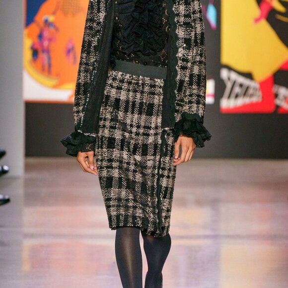 Anna Sui Sequin Pencil Skirt XS Black Plaid Anthropologie - Picture 8 of 16